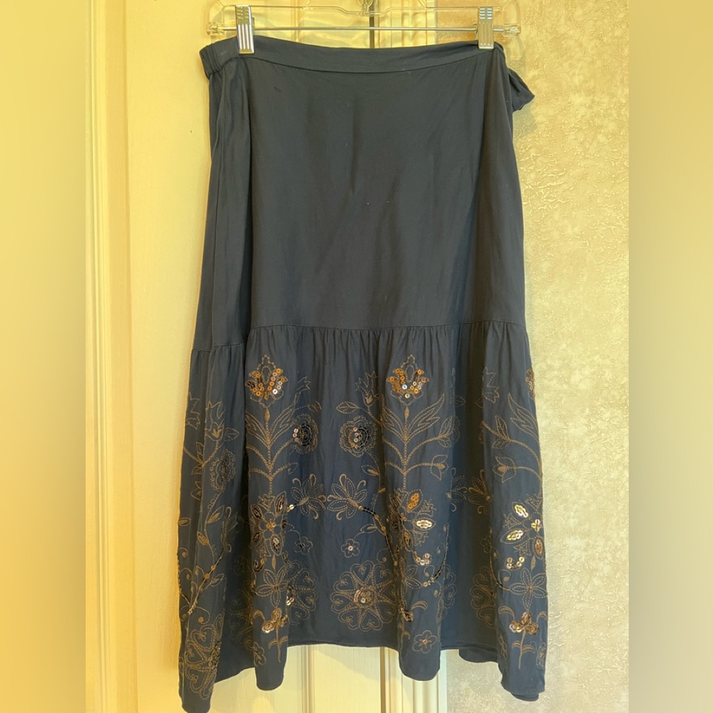 Coldwater Creek Dark Navy Skirt with Floral Sequin
